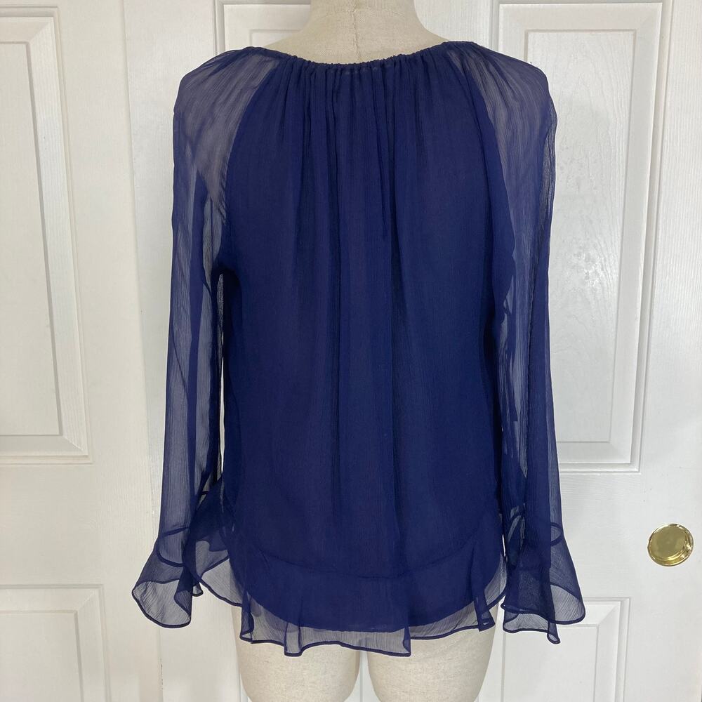 Diane von Furstenberg silk blouse Simonia Womens size 2 navy ruffled chiffon top - Picture 4 of 14